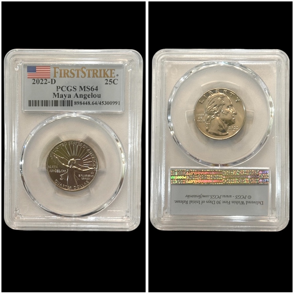 2022-D  PCGS FIRST STRIKE MS64 Maya Angelou 25 CENT SILVER‎ COIN